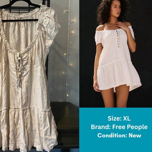 Sz XL Free People Ivory Perri Linen Drop-Waist Mini Dress - Excellent Condition! - Picture 1 of 2